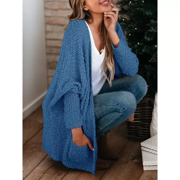 imageSaodimallsu Womens Chunky Popcorn Cardigan Oversized Open Front Boyfriend Batwing Long Sleeve Fuzzy Knit SweatersRoyal Blue