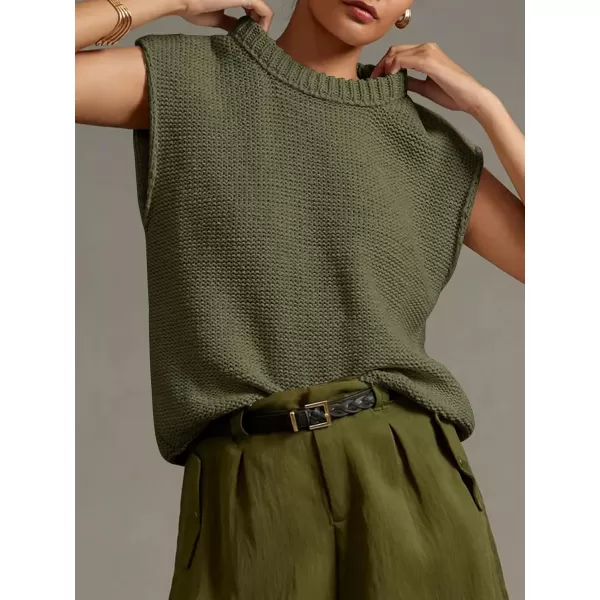 imageSaodimallsu Womens Sleeveless Crewneck Sweaters Ribbed Knit Tank Tops 2024 Trendy Sweater VestArmy Green