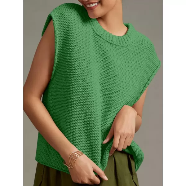 imageSaodimallsu Womens Sleeveless Crewneck Sweaters Ribbed Knit Tank Tops 2024 Trendy Sweater VestGreen