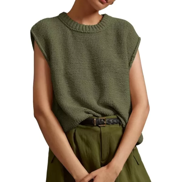 imageSaodimallsu Womens Sleeveless Crewneck Sweaters Ribbed Knit Tank Tops 2024 Trendy Sweater VestArmy Green