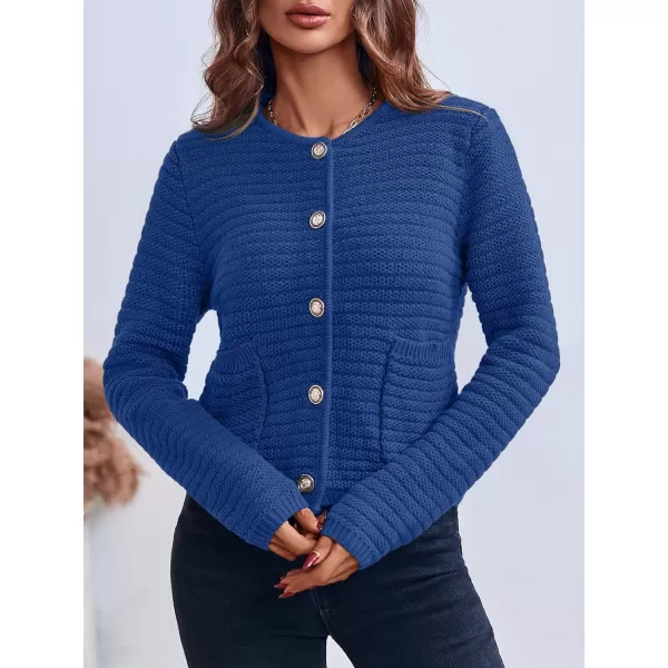 imageSaodimallsu Womens Cropped Cardigan Sweaters 2024 Fall Chunky Knit Open Front Button Down Long Sleeve Knitted JacketNavy Blue