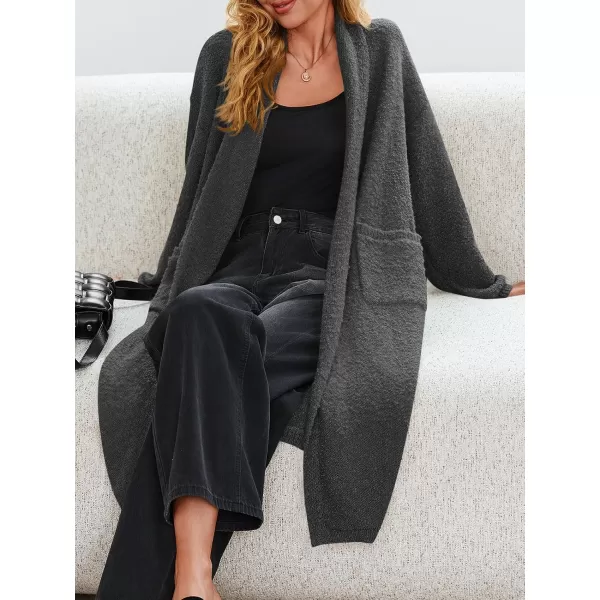 imageSaodimallsu Womens Open Front Long Cardigan Sweaters Oversized Chunky Fuzzy Lapel Fall 2024 Trendy Duster Sweater CoatsDark Grey