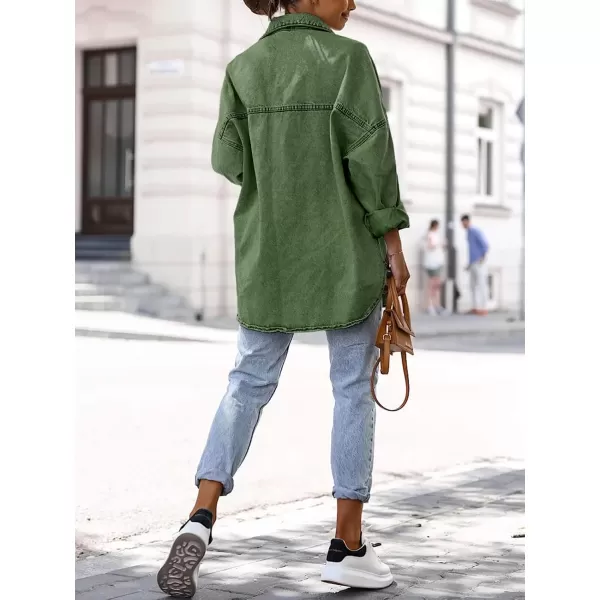 imageSaodimallsu Womens Oversized Denim Jackets Casual Button Down Long Boyfriend Jean Coats with PocketsArmy Green