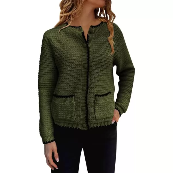 imageSaodimallsu Womens Button Down Cardigan Sweaters Long Sleeve Open Front Cropped Knit Jacket Coats with PocketsArmy Green