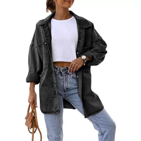 imageSaodimallsu Womens Oversized Denim Jackets Casual Button Down Long Boyfriend Jean Coats with PocketsGrey