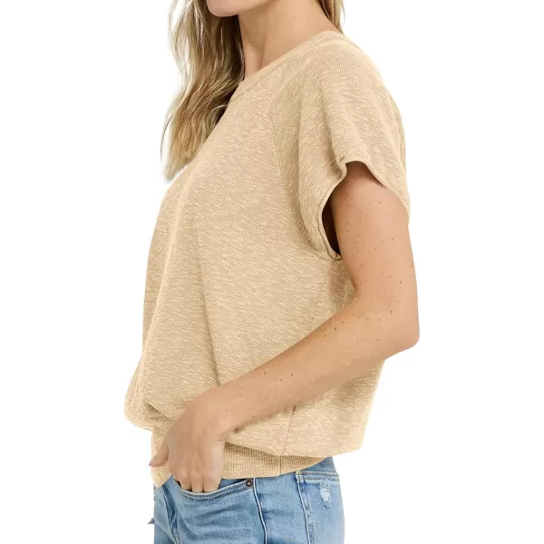 imageSaodimallsu Womens Short Sleeve Crewneck Sweater Summer Tops Casual Loose Knit Lightweight Basic Pullover ShirtsBeige