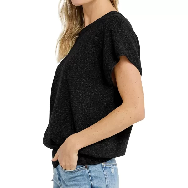 imageSaodimallsu Womens Short Sleeve Crewneck Sweater Summer Tops Casual Loose Knit Lightweight Basic Pullover ShirtsBlack