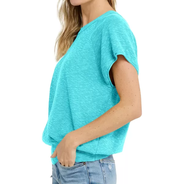 imageSaodimallsu Womens Short Sleeve Crewneck Sweater Summer Tops Casual Loose Knit Lightweight Basic Pullover ShirtsLight Blue