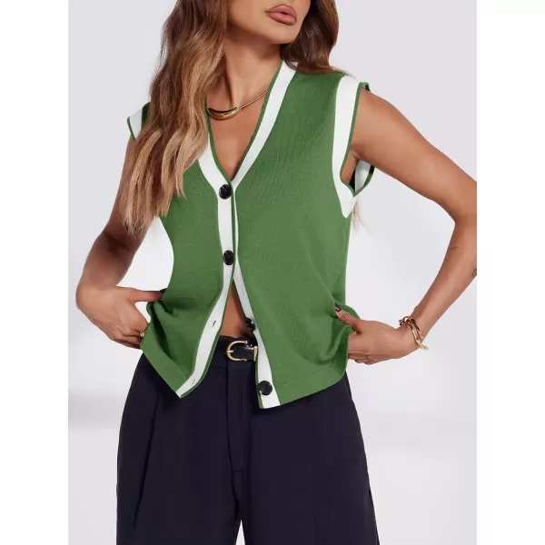 imageSaodimallsu Womens V Neck Sweater Vest Button Down Cap Sleeve Summer Trendy Color Block Loose Knit Tank TopsGreen