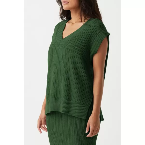 imageSaodimallsu Womens V Neck Sweater Vest Oversized Ribbed Knit Sleeveless Casual Loose Fit Pullover Tank TopArmy Green