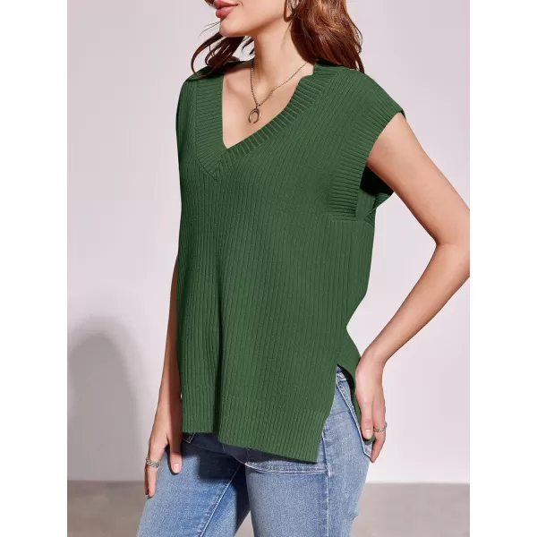 imageSaodimallsu Womens V Neck Sweater Vest Oversized Ribbed Knit Sleeveless Casual Loose Fit Pullover Tank TopArmy Green