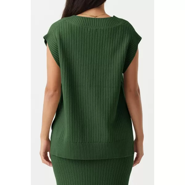 imageSaodimallsu Womens V Neck Sweater Vest Oversized Ribbed Knit Sleeveless Casual Loose Fit Pullover Tank TopArmy Green