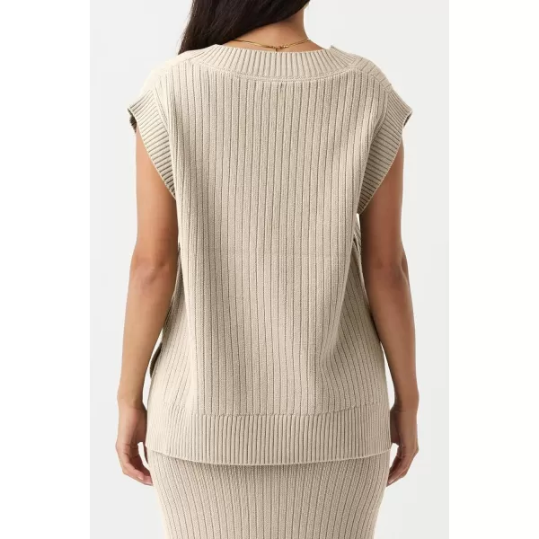 imageSaodimallsu Womens V Neck Sweater Vest Oversized Ribbed Knit Sleeveless Casual Loose Fit Pullover Tank TopBeige