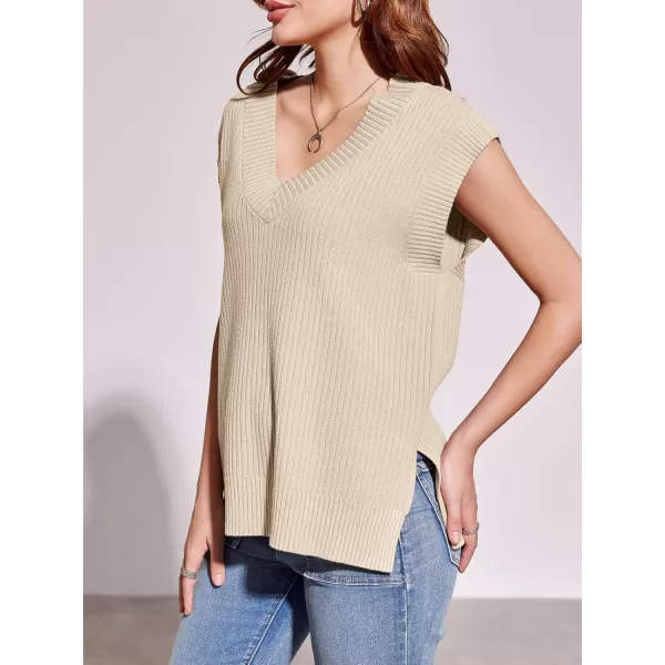 imageSaodimallsu Womens V Neck Sweater Vest Oversized Ribbed Knit Sleeveless Casual Loose Fit Pullover Tank TopBeige