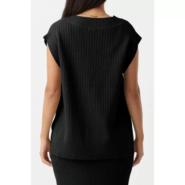 imageSaodimallsu Womens V Neck Sweater Vest Oversized Ribbed Knit Sleeveless Casual Loose Fit Pullover Tank TopBlack