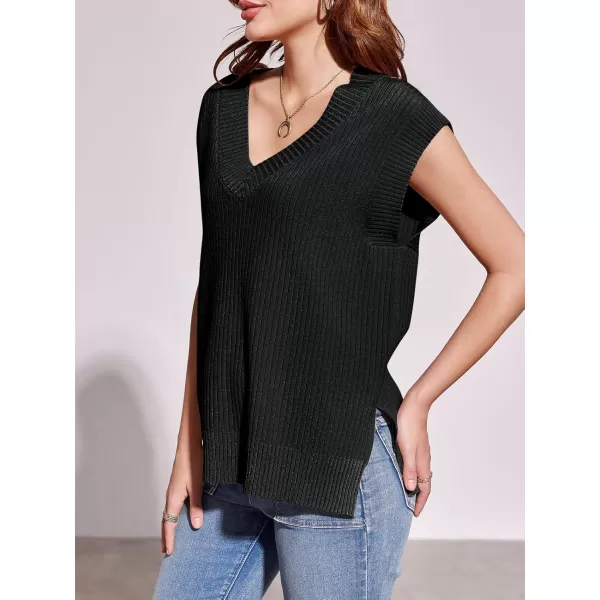 imageSaodimallsu Womens V Neck Sweater Vest Oversized Ribbed Knit Sleeveless Casual Loose Fit Pullover Tank TopBlack