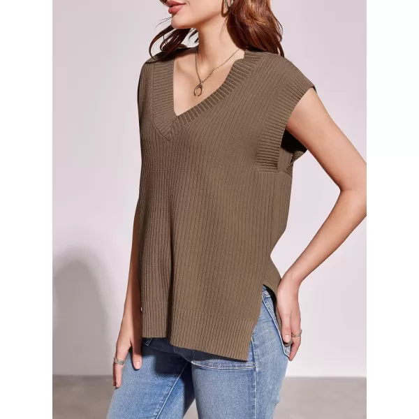 imageSaodimallsu Womens V Neck Sweater Vest Oversized Ribbed Knit Sleeveless Casual Loose Fit Pullover Tank TopCoffee