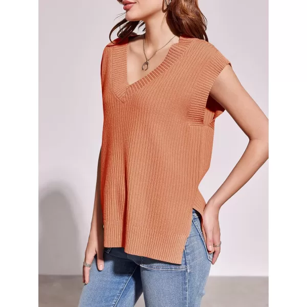 imageSaodimallsu Womens V Neck Sweater Vest Oversized Ribbed Knit Sleeveless Casual Loose Fit Pullover Tank TopCoral Powder