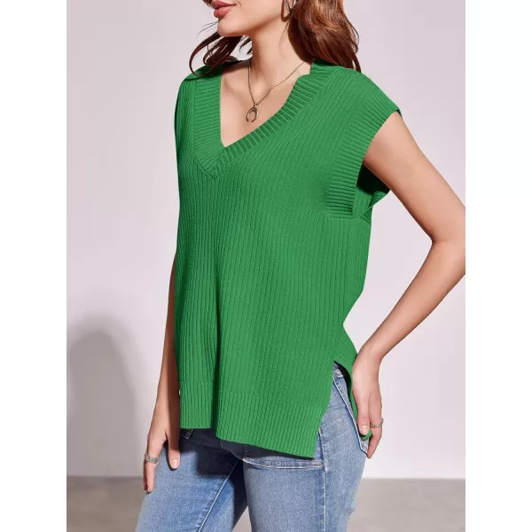 imageSaodimallsu Womens V Neck Sweater Vest Oversized Ribbed Knit Sleeveless Casual Loose Fit Pullover Tank TopDark Green