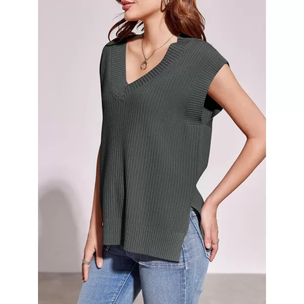 imageSaodimallsu Womens V Neck Sweater Vest Oversized Ribbed Knit Sleeveless Casual Loose Fit Pullover Tank TopDark Grey