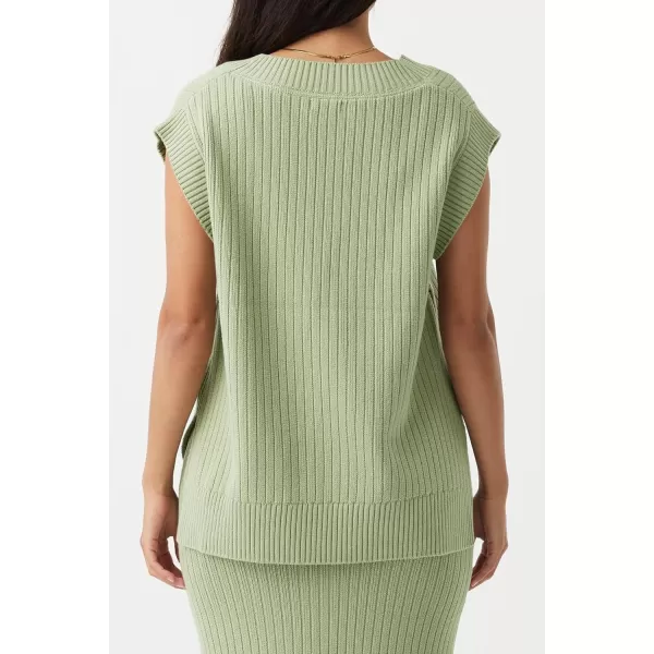 imageSaodimallsu Womens V Neck Sweater Vest Oversized Ribbed Knit Sleeveless Casual Loose Fit Pullover Tank TopGreen