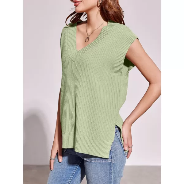 imageSaodimallsu Womens V Neck Sweater Vest Oversized Ribbed Knit Sleeveless Casual Loose Fit Pullover Tank TopGreen