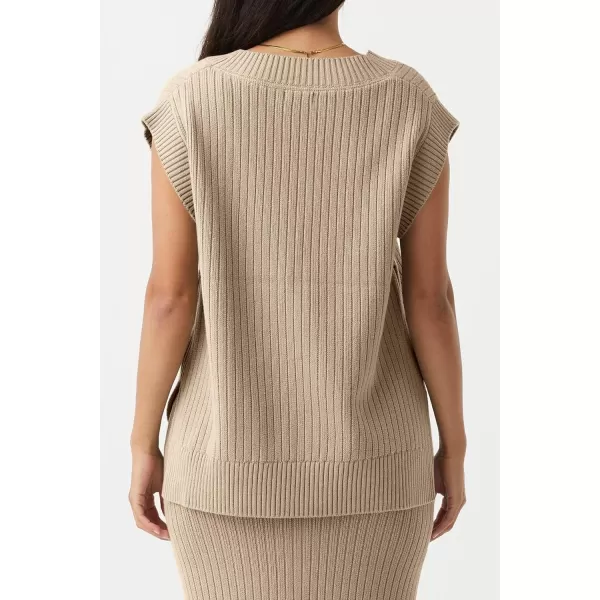 imageSaodimallsu Womens V Neck Sweater Vest Oversized Ribbed Knit Sleeveless Casual Loose Fit Pullover Tank TopKhaki