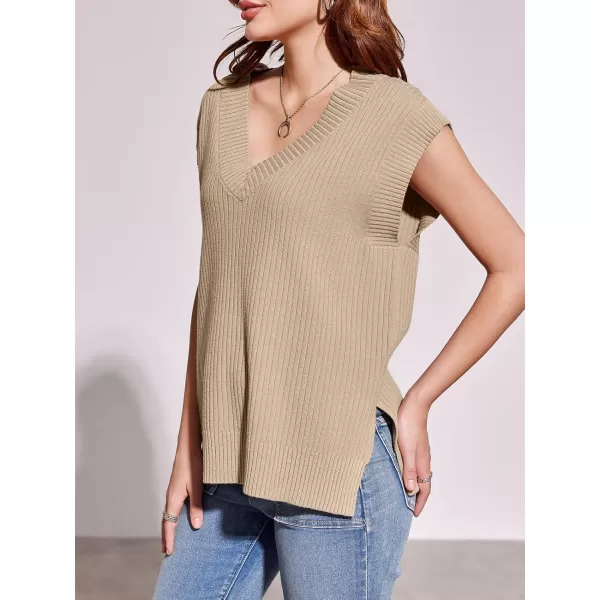 imageSaodimallsu Womens V Neck Sweater Vest Oversized Ribbed Knit Sleeveless Casual Loose Fit Pullover Tank TopKhaki