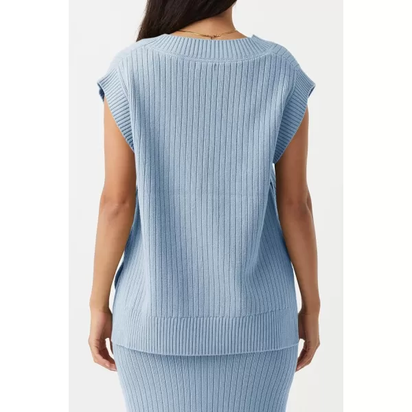 imageSaodimallsu Womens V Neck Sweater Vest Oversized Ribbed Knit Sleeveless Casual Loose Fit Pullover Tank TopLight Blue