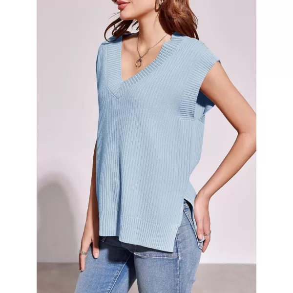 imageSaodimallsu Womens V Neck Sweater Vest Oversized Ribbed Knit Sleeveless Casual Loose Fit Pullover Tank TopLight Blue