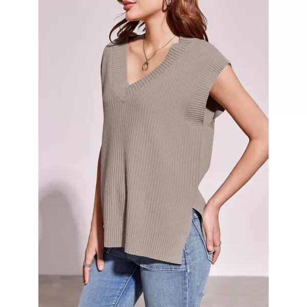 imageSaodimallsu Womens V Neck Sweater Vest Oversized Ribbed Knit Sleeveless Casual Loose Fit Pullover Tank TopLight Khaki