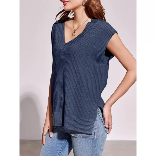 imageSaodimallsu Womens V Neck Sweater Vest Oversized Ribbed Knit Sleeveless Casual Loose Fit Pullover Tank TopNavy