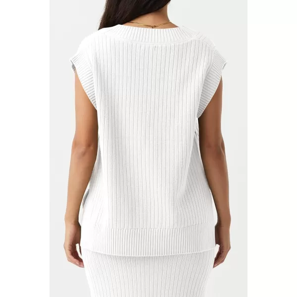 imageSaodimallsu Womens V Neck Sweater Vest Oversized Ribbed Knit Sleeveless Casual Loose Fit Pullover Tank TopWhite