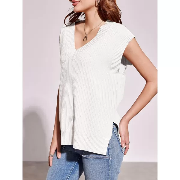 imageSaodimallsu Womens V Neck Sweater Vest Oversized Ribbed Knit Sleeveless Casual Loose Fit Pullover Tank TopWhite