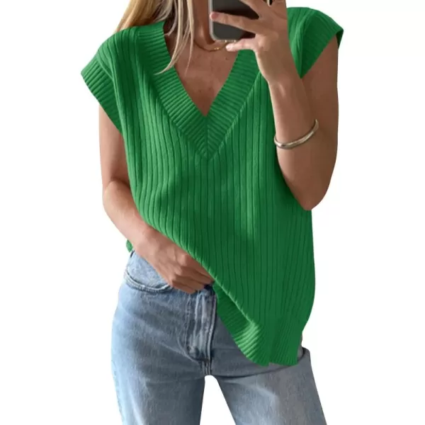 imageSaodimallsu Womens V Neck Sweater Vest Oversized Ribbed Knit Sleeveless Casual Loose Fit Pullover Tank TopDark Green