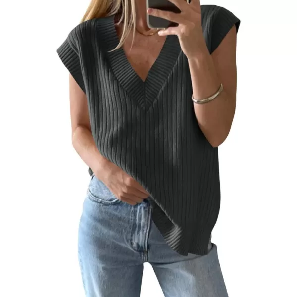 imageSaodimallsu Womens V Neck Sweater Vest Oversized Ribbed Knit Sleeveless Casual Loose Fit Pullover Tank TopDark Grey