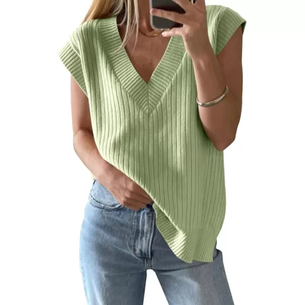 imageSaodimallsu Womens V Neck Sweater Vest Oversized Ribbed Knit Sleeveless Casual Loose Fit Pullover Tank TopGreen