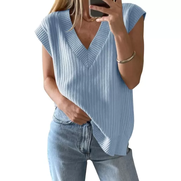 imageSaodimallsu Womens V Neck Sweater Vest Oversized Ribbed Knit Sleeveless Casual Loose Fit Pullover Tank TopLight Blue