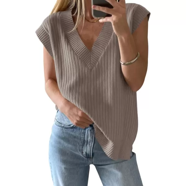 imageSaodimallsu Womens V Neck Sweater Vest Oversized Ribbed Knit Sleeveless Casual Loose Fit Pullover Tank TopLight Khaki