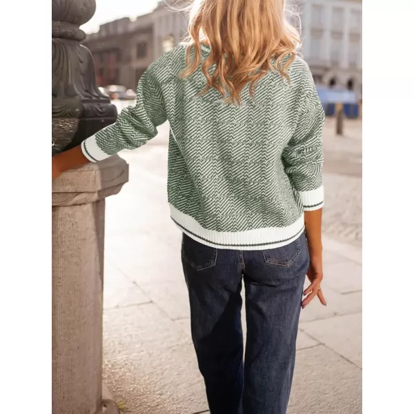 imageSaodimallsu Womens Fall Sweaters Tops Lapel V Neck Knit Sweater Color Block Long Sleeve Casual Soft Pullover ShirtArmy Green