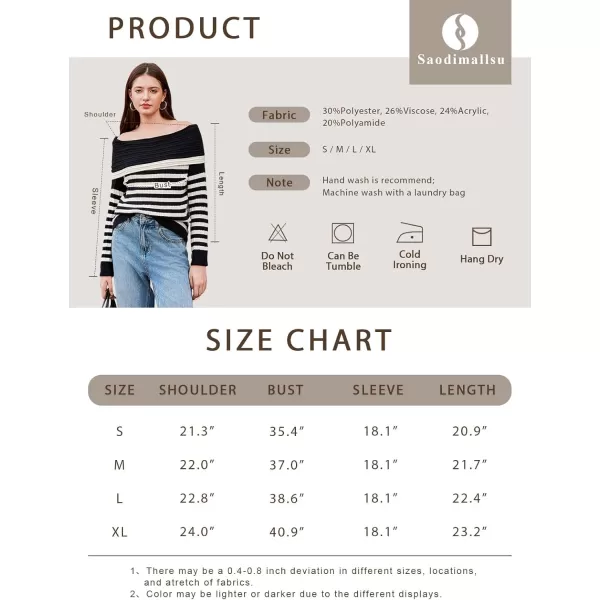 imageSaodimallsu Womens Off The Shoulder Sweater Striped Long Sleeve Boat Neck Ribbed Knit Preppy Loose Pullover TopsCoffee