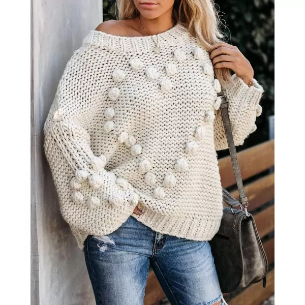 imageSaodimallsu Womens Oversized Chunky Sweaters Batwing Long Sleeve Crew Neck Dot Heart Cute Loose Knit Pullover Jumper TopWhite