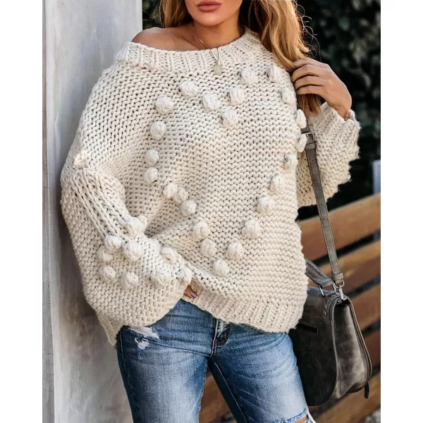 imageSaodimallsu Womens Oversized Chunky Sweaters Batwing Long Sleeve Crew Neck Dot Heart Cute Loose Knit Pullover Jumper TopWhite