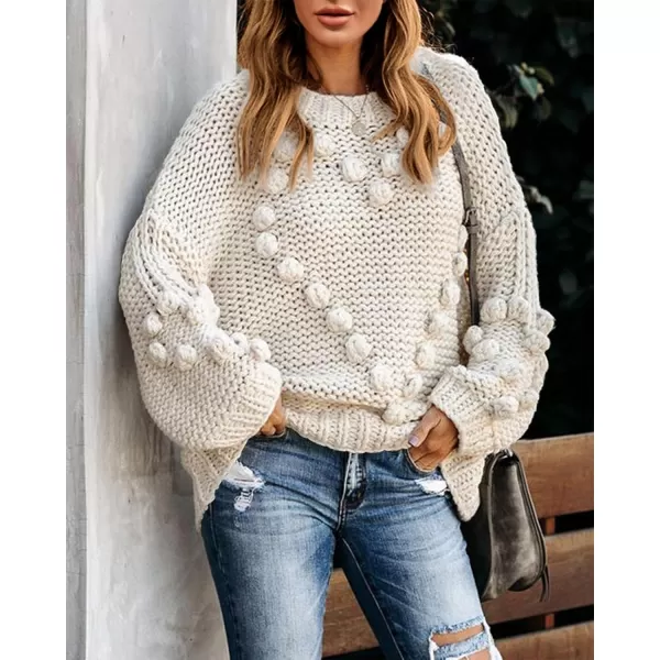 imageSaodimallsu Womens Oversized Chunky Sweaters Batwing Long Sleeve Crew Neck Dot Heart Cute Loose Knit Pullover Jumper TopWhite