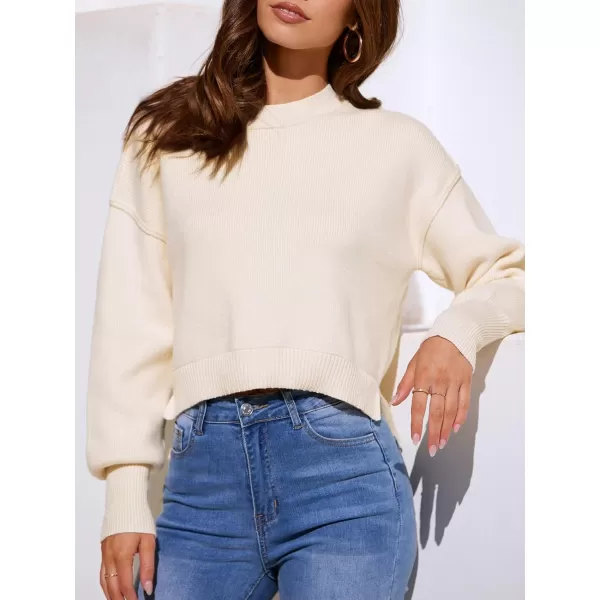 imageSaodimallsu Womens Oversized Cropped Sweaters Long Batwing Sleeve Crew Neck Pullover Ribbed Knit Jumper TopsBeige