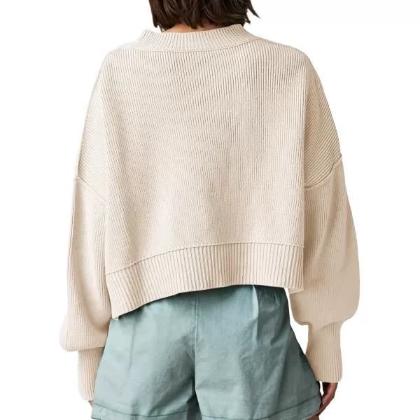 imageSaodimallsu Womens Oversized Cropped Sweaters Long Batwing Sleeve Crew Neck Pullover Ribbed Knit Jumper TopsBeige