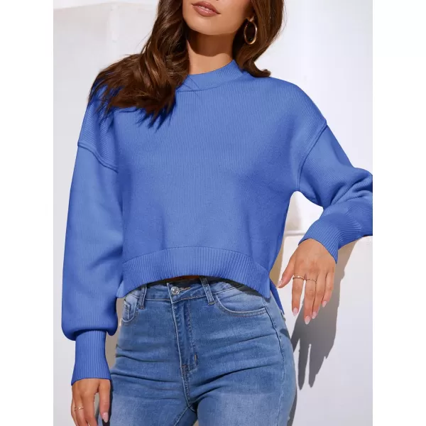 imageSaodimallsu Womens Oversized Cropped Sweaters Long Batwing Sleeve Crew Neck Pullover Ribbed Knit Jumper TopsBlue