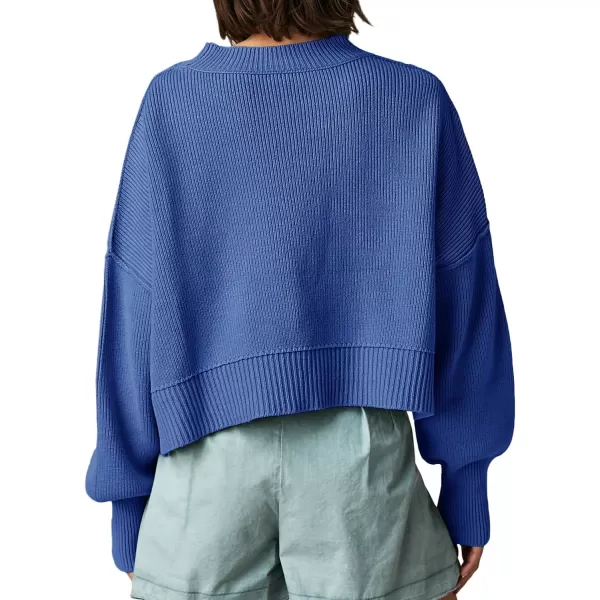 imageSaodimallsu Womens Oversized Cropped Sweaters Long Batwing Sleeve Crew Neck Pullover Ribbed Knit Jumper TopsBlue