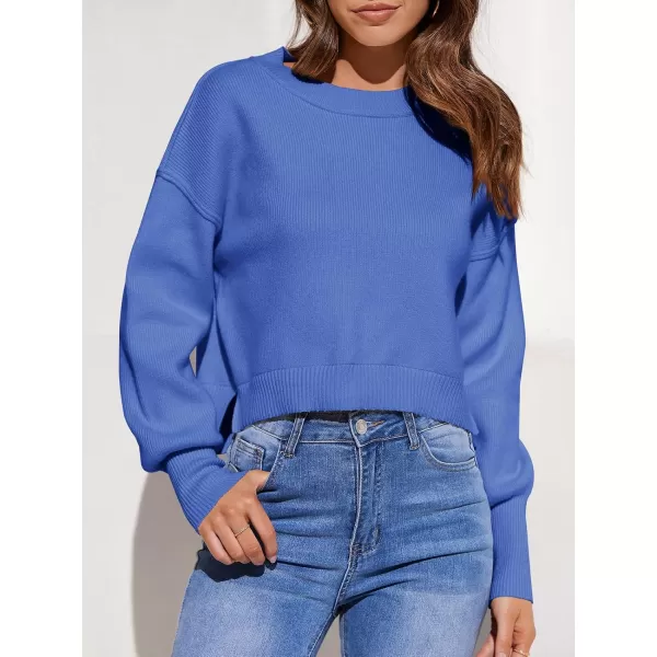 imageSaodimallsu Womens Oversized Cropped Sweaters Long Batwing Sleeve Crew Neck Pullover Ribbed Knit Jumper TopsBlue