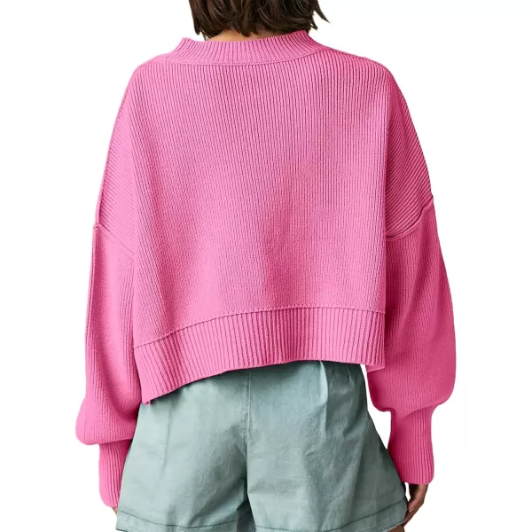 imageSaodimallsu Womens Oversized Cropped Sweaters Long Batwing Sleeve Crew Neck Pullover Ribbed Knit Jumper TopsHot Pink